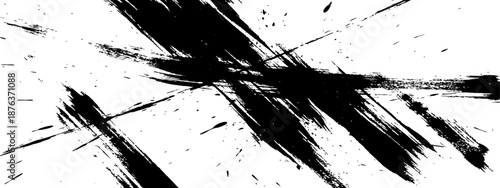 Dynamic Black Ink Brush Strokes Grunge Background Vector Illustration