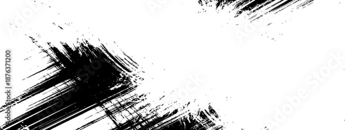 Black and white aggressive grunge brush stroke texture background vector for overlay distressed frame design