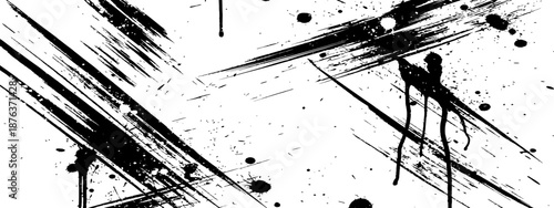 Black Ink Brush Strokes and Paint Splatters Grunge Texture Abstract Vector Background