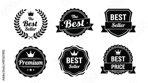 Collection of vintage style badges and labels with best seller and premium text