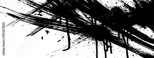 Black ink grunge texture background with dynamic brush strokes and splatter distress effect