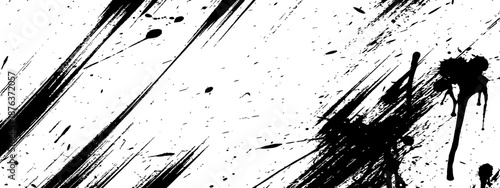 Dynamic black ink splatter and diagonal brush stroke grunge texture background