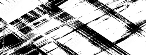 Black and white distressed crisscross brush stroke texture grunge overlay vector background