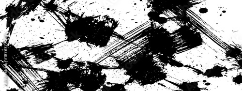 Chaotic Black Ink Splatters and Brush Strokes Grunge Texture Abstract Monochrome Background Vector