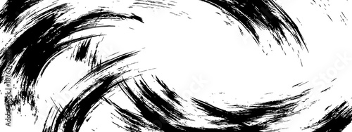 Black ink grunge brush stroke swirl frame vector abstract background texture