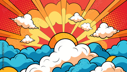 pop art comic background with clouds vector cartoon illustration