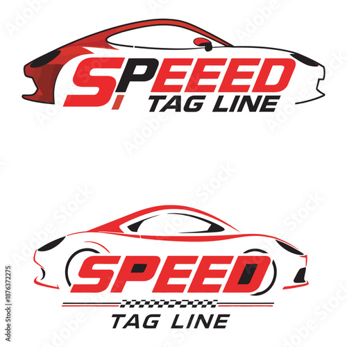Speed tag line car silhouette with red accents and checkerboard pattern