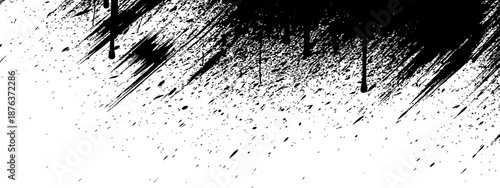 Abstract black ink grunge splatter and diagonal paint strokes texture background graphic resource vector illustration