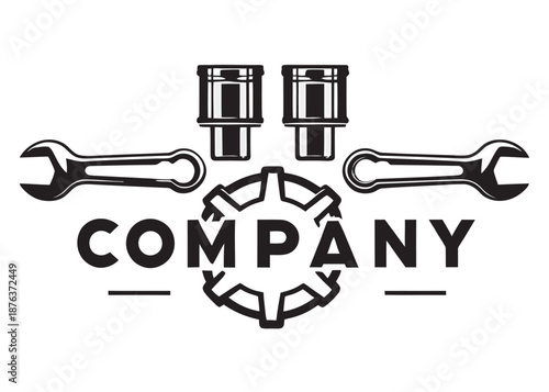 Black and white monochrome logo for automotive repair service or mechanic shop illustration