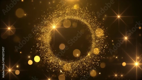 Wallpaper Mural A gold glitter circle with stars and bokeh on a dark background Torontodigital.ca