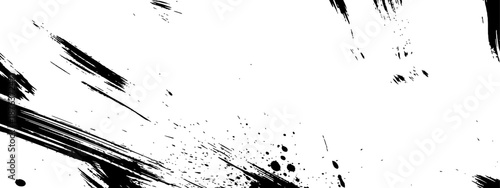 Abstract Black Ink Brush Stroke and Splatter Texture Grunge Overlay Vector Background