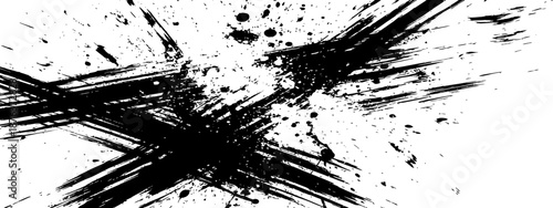 Black Paint Splatter and Abstract Brush Strokes Grunge Texture Vector Background