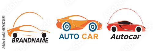 Automobile corporate identity set with colorful vehicle icons and minimalist shapes