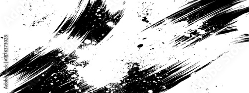 Dynamic Black and White Grunge Background with Hand Painted Brush Strokes and Ink Splatters Vector