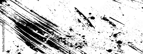 Abstract Grunge Texture with Diagonal Black Brush Strokes and Ink Splatter Overlay
