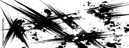 Aggressive Black Ink Grunge Splatter and Scratches Vector Background Abstract Distressed Paint Brush Strokes Texture Overlay