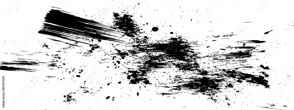 Naklejka premium Abstract black paint brush stroke and ink splash grunge texture background vector design element