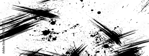 Black Grunge Brush Strokes and Paint Splatters Vector Texture Background