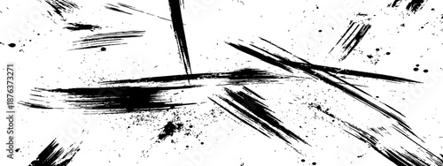 Abstract Grunge Texture Background Vector Black Paint Brush Strokes and Ink Splatters Distressed Overlay Element