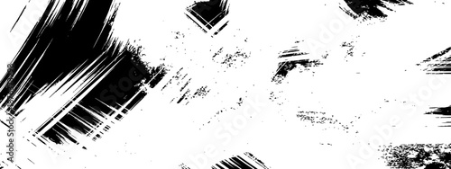 Chaotic dynamic black paint strokes distressed texture overlay vector background