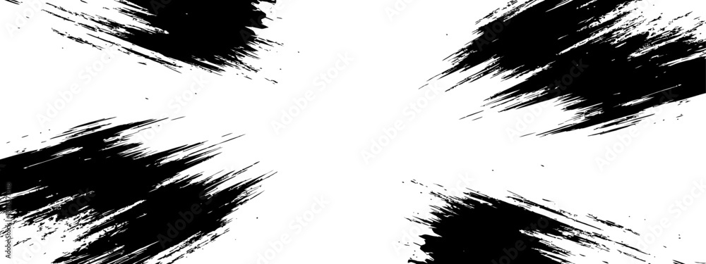 Obraz premium Black Grunge Brush Strokes Corner Frame Vector Background