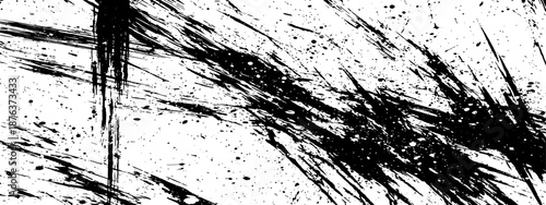 Dynamic Black Ink Splatter Abstract Texture Grunge Background with Expressive Paint Brush Strokes and Drips