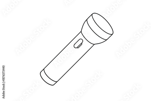 Drawn flashlight illustration on a transparent background, black and white