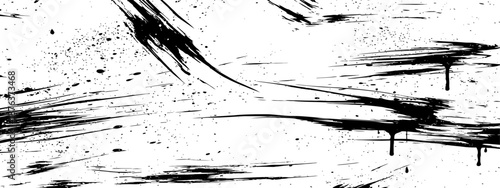 Black ink strokes and paint splatters grunge texture background vector design element