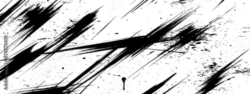 Distressed Black and White Paint Texture with Aggressive Diagonal Brush Marks and Splashes