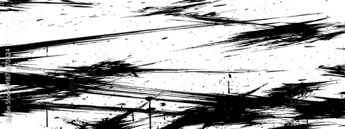 Black and white abstract horizontal brush stroke texture overlay Dynamic grunge ink splatter background distress vector element