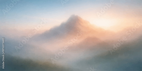 A misty morning sunrise over the blue mountain landscape features a glowing sun casting light through fog and clouds over a snow-covered forest valley

Would you like me to generate an image based on 