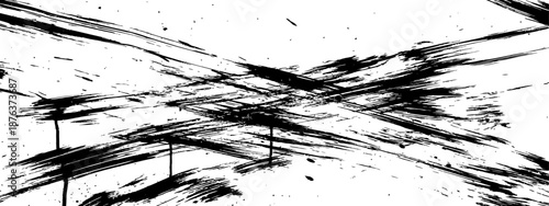 Expressive Black and White Brush Stroke Texture Abstract Grunge Paint Overlay Vector Background Element