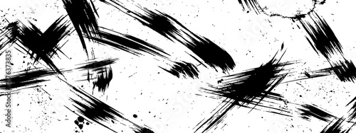 Black and White Seamless Grunge Pattern with Chaotic Paint Brush Strokes and Ink Splatter Texture