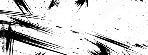 Black Paint Brush Strokes and Ink Splatter Grunge Texture Abstract Background Vector Illustration