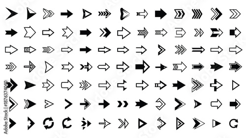 Collection of various black arrow icons pointing in different directions displayed