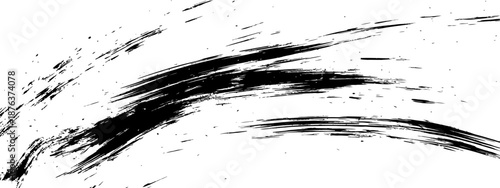 Black grunge distressed arc brush stroke vector texture abstract background element