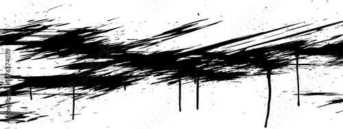 Aggressive Grunge Ink Splatter Horizontal Banner Element Black and White Distressed Brush Stroke Texture