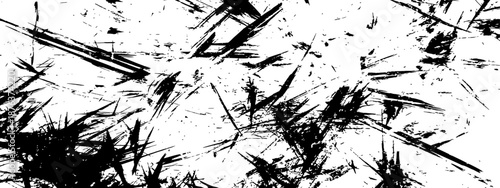 Black and White Grunge Scratch Texture Vector Overlay Distressed Abstract Background with Chaotic Brush Strokes and Ink Splatter