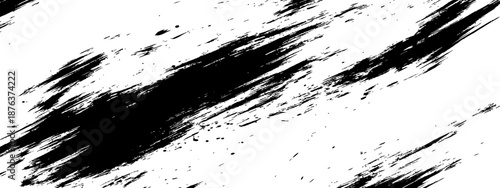 Black grunge paint brush stroke texture abstract background Diagonal expressive ink splash distress overlay vector