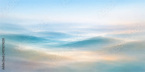 A beautiful blue sky with fluffy white clouds reflects the vibrant colors of a summer sunset over the calm sea, capturing the natural light of a golden evening landscape