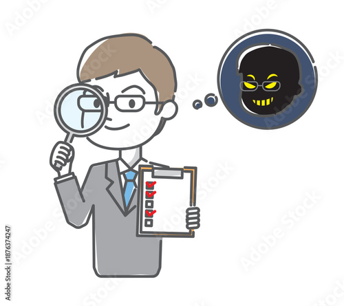 訪問詐欺業者　ルーペを覗くビジネスマン