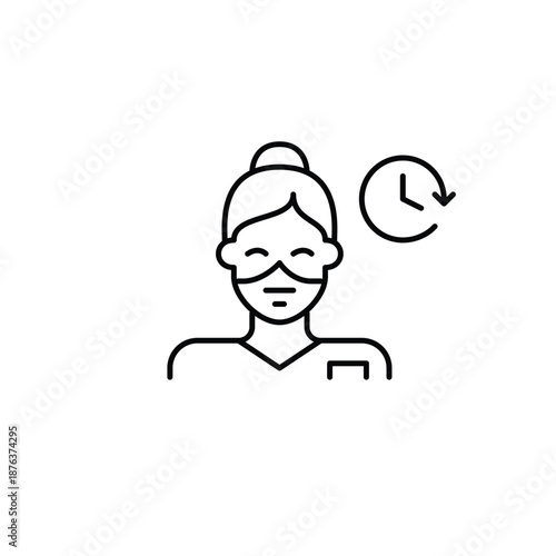 Female doctor wearing surgical mask and clock. Scheduled medical appointments, check-ups, or time-sensitive healthcare. Pixel perfect, editable stroke vector icon
