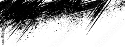 Abstract aggressive grunge texture border Black and white vector element with messy ink splash and brush scratches
