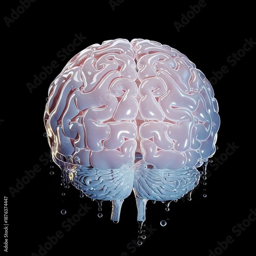 Wallpaper Mural A human brain rendered in a glossy, semi-transparent style with water droplets and a black background Torontodigital.ca
