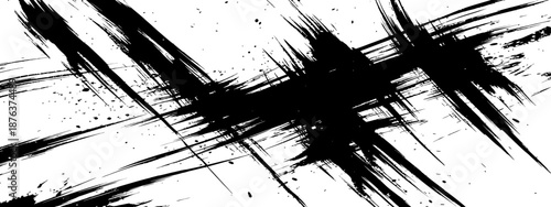 Aggressive Black Ink Crosshatch Brush Stroke Grunge Texture Abstract Vector Background