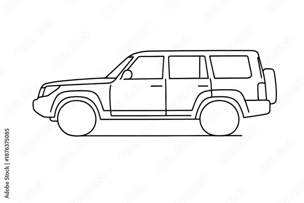 Obraz premium Off-road vehicle outline on transparent background, 4x4 SUV drawing.
