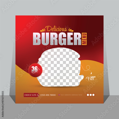 Food social media post design template for restaurant promotion, fast food, and online food marketing