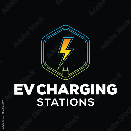 Electric vehicle charging with Lightning Bolt icon in Battery outline Symbol logo vector design concept. EV Battery logotype symbol for Electric Car, EV station, ui, web, dev business, infographic.