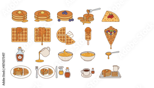 Assorted Breakfast Pancake Illustrations and Icons.