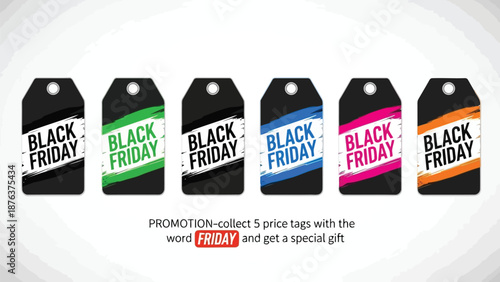 Colorful black friday price tags collection for promotional sales and special offers